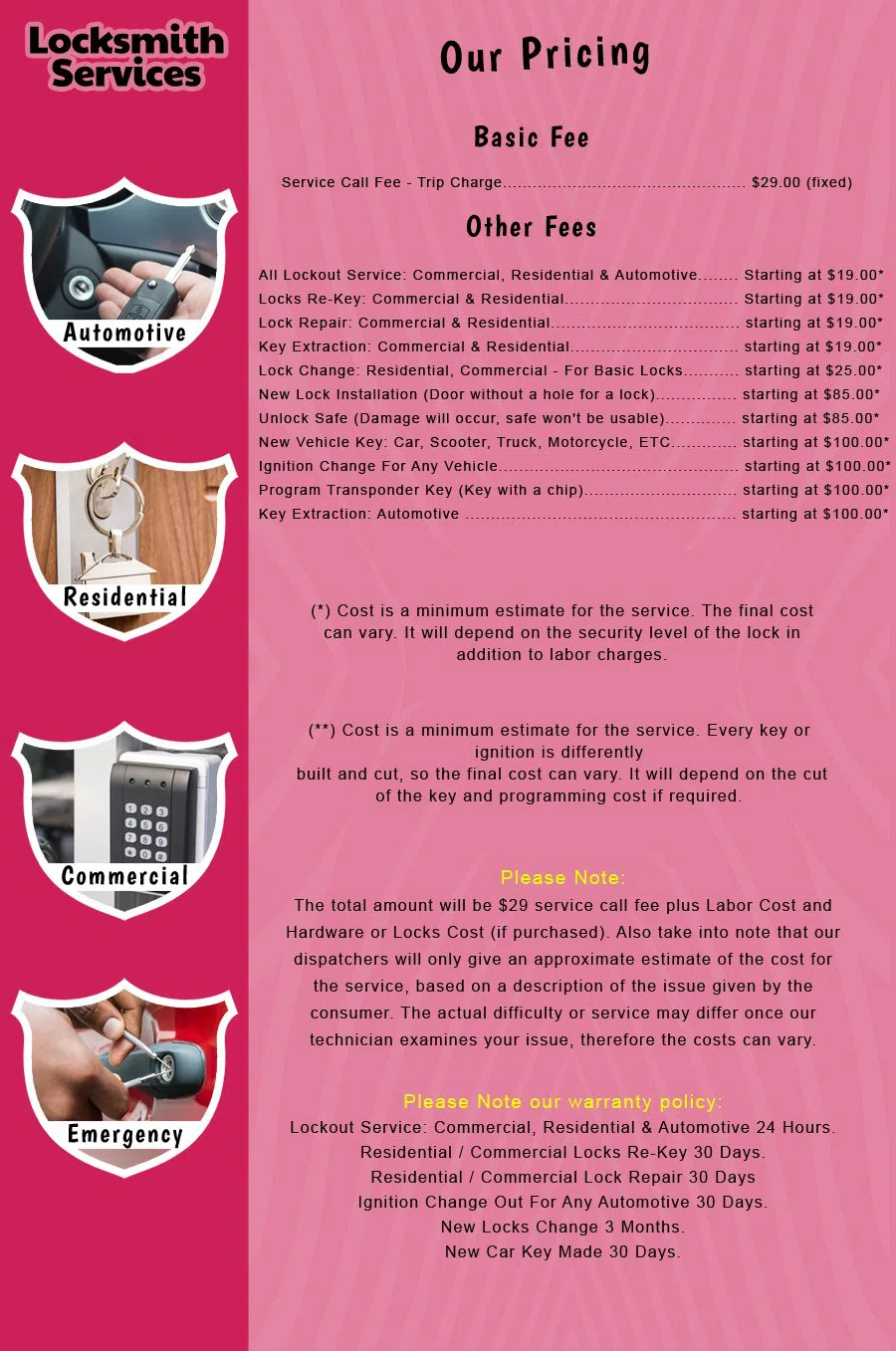 First-Rate Lock & Key Shop Encino, CA 818-737-2245 - price-list-c-18